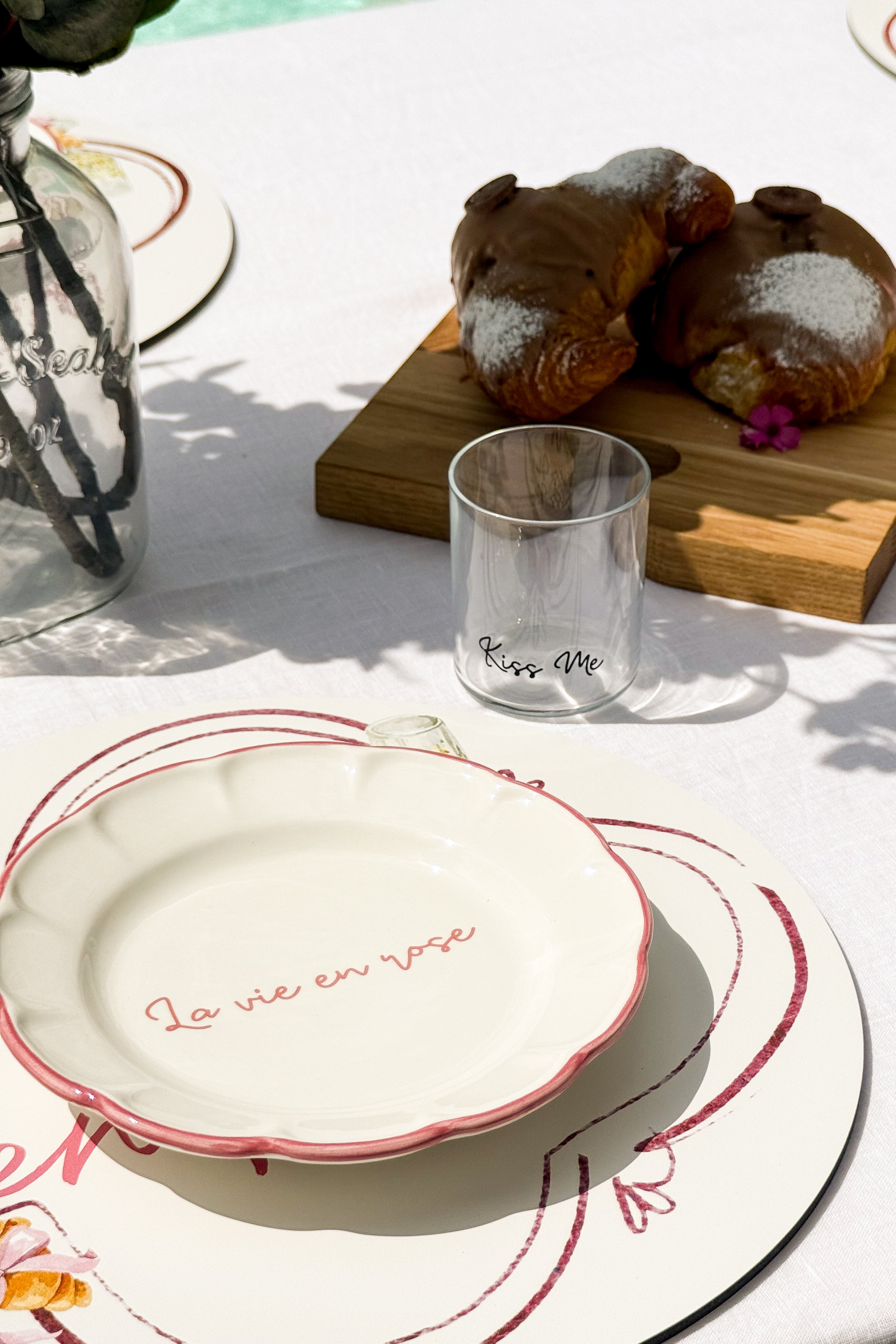 Set 4 Bicchieri in Vetro Trasparente con Scritte - Slow Living, la Tavola in Stile Dolce Vita
