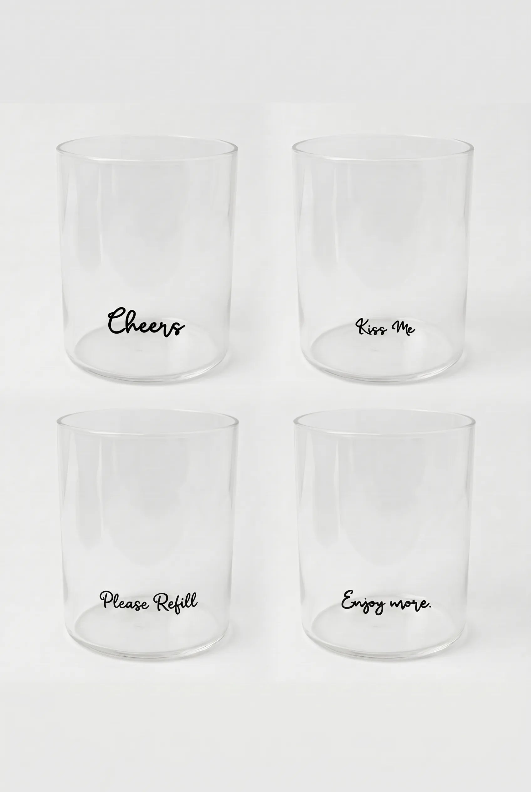 Set 4 Bicchieri in Vetro Trasparente con Scritte - Slow Living, la Tavola in Stile Dolce Vita