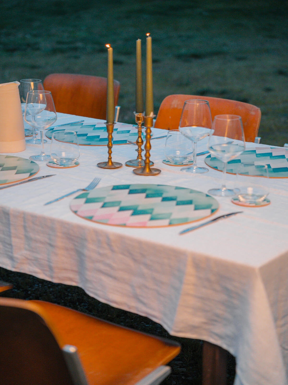 Set 4 sottopiatti + Set 4 sottobicchieri rombi verdi