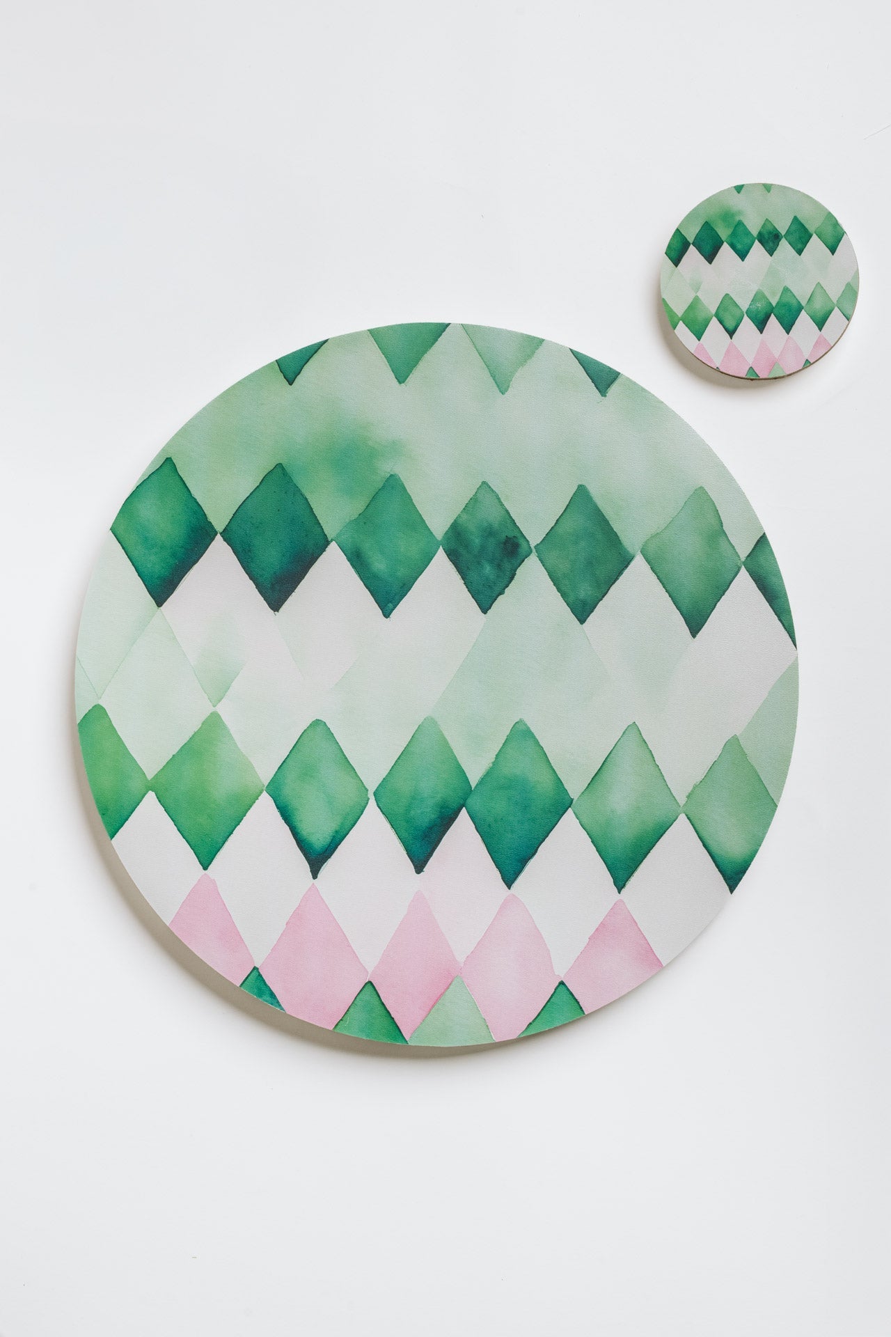 Set 4 sottopiatti + Set 4 sottobicchieri rombi verdi